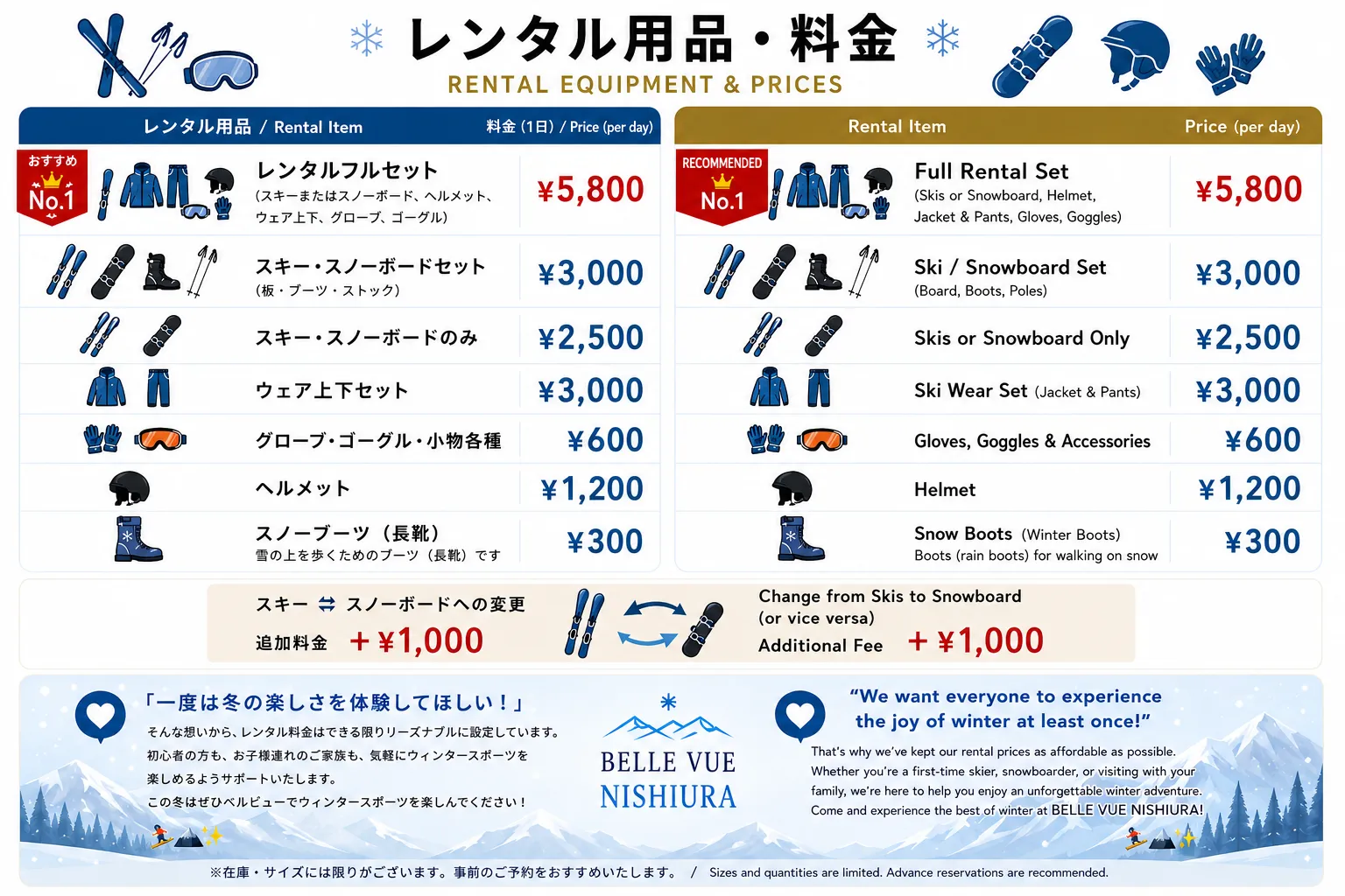レンタル料金表